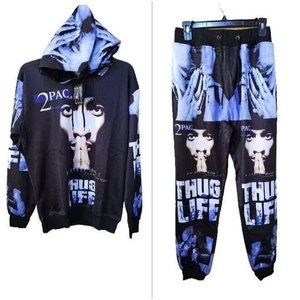 2 Pac Thug Life Hoodie & Pants Size M Yeezzi Set Long Sleeve Pullover